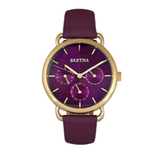 Montre à bracelet en cuir Bertha Gwen avec jour/date