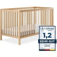 Ehrenkind Babybett PUR aus massivem Buchenholz, flexibel höhenverstellbar, Gitterbett, Kinderbett 9-Fach höhenverstellbar mit entnehmbaren Stangen Baby Bett