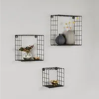 Marrakesch Orient & Mediterran Interior Wanddekoobjekt 3er Set Wandregal Sidney modern aus Metall und Holz in Schwarz 30 cm (3 St), Handarbeit