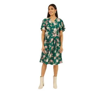 Mela London - Wickelkleid für Damen, V-Ausschnitt (Grün)