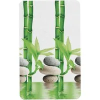 Ekershop Badematte Bambus mit Stein Badteppich Badvorleger für Dusche WC Duschvorhang, rutschhemmend beschichtet, fußbodenheizungsgeeignet, schnell trocknend, Polyester, 50 cm x 60 cm, Bamboo