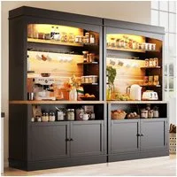 Flieks Küchenbuffet mit LED-Beleuchtung, Gläserhalter und Ablagen (Set, 2-St., 107x43x184 cm) Hochschrank Küchenschrank Buffetschrank mit Stauraum Schwarz