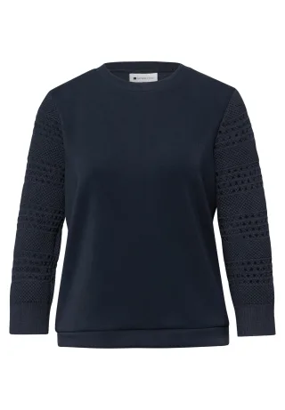 Street One - Shirt mit Lochmuster-Ärmeln shadowed navy - Gr. - 36