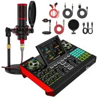 Tenlamp G10 Zehn Lampen Podcast- & Streaming-Set mit Mixer Soundkarte 7.1 Surround, USB-Plug-and-Play, Display, Stimmwechsel, Aufnahme, Hall
