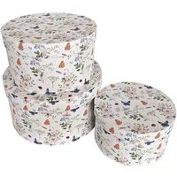 PapeRoom Geschenkbox 3er Set grün mit Blumenmuster - rund (3 St)