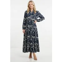 Kendindza Collection Sommerkleid Sommerkleid Damen Lang Viskose Elegantes Maxikleid lang Maxi Kleid Ikat-Print Knopfleiste & Schnurbund, Luftig Leicht