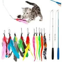 Beaface Tier-Intelligenzspielzeug Katzenspielzeug-Set, 12-teilig, mit ausziehbarem Angelstab, (12-tlg) Farbigen Federn und Raupen, Spielzeug für Hauskatzen