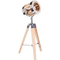 BRUBAKER Stehlampe Industrial Design Scheinwerfer Lampe, Ohne Leuchtmittel, natürliche Holz Optik