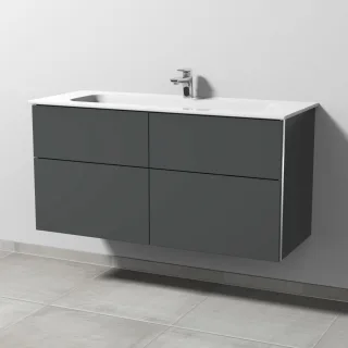 Sanipa 3way Keramik-Set Design Keramik-Waschtisch und Unterbau mit 4 Auszügen, Anthrazit-Matt BR48222