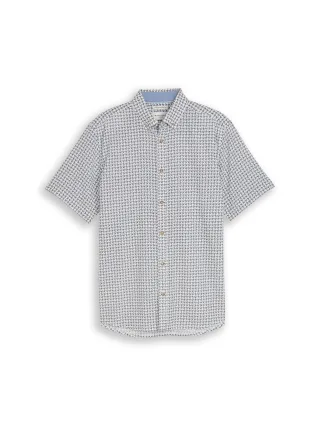 Tom Tailor - Regular Fit Kurzarmhemd mit Leinenanteil white navy small leaf design - Gr. - L