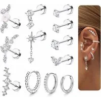 Adramata Piercing-Set 12Pcs Helix Piercings Set Chirurgenstahl Ohrringe CZ Ohrstecker Tragus
