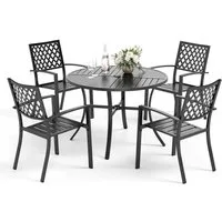 PHI VILLA Garten-Essgruppe, (4 Stühlen und 1 Rund Gartentisch, Outdoor Balkon Gartenmöbel Set), E-Beschichtung Stapelbaren Metallstühlen