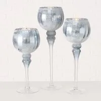 BOLTZE GRUPPE GmbH Windlicht Windlicht Manou Glas lackiert blau geeist 3er Set H 30-35-40cm