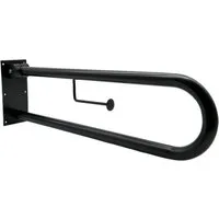 Uzman Haltegriff Stützklappgriff WC mit Toilettenpapierhalter in Schwarz 150KG max., Oval, Klappbar, Mit Toillettenpapierhalterung
