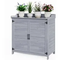 Bealife Garten-Geräteschrank Gerätehaus Geräteschrank, mit Arbeitsplatte, Asphaltdach, 98 x 48 x 95 cm,Natur, grau erhältlich