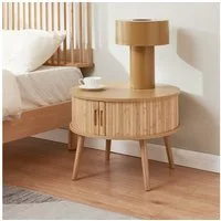 en.casa Nachttisch, »Nordkapp« mit 2 Schiebetüren 45xØ60 cm MDF Bambus Naturfarben