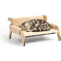 relaxdays Tierbett Erhöhtes Katzenbett mit Plüsch, Polyester-Plüsch, Beige