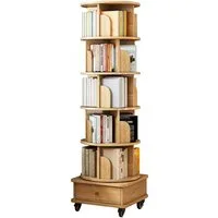 Yorbay Bücherregal 6 Ebenen 360 Grad drehbar, mit Schublade und Rollen 98 kg