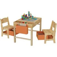 FUFU&GAGA Kindersitzgruppe Kinderspieltisch mit Stühlen, Natur, Massivholz