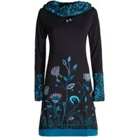 Vishes Jerseykleid Blumen-Kleid Langarm-Shirtkleid Schal-Kragen Baumwolle Hippie, Goa, Ethno Elfen Style