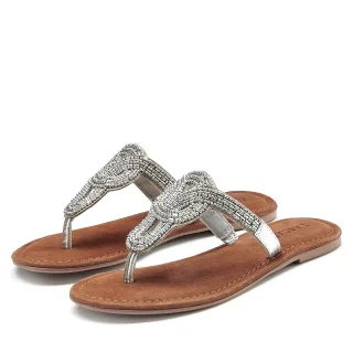 LASCANA Zehentrenner "Sandale, Pantolette, Sommerschuh," mit Zierperlen und softer Lederinnensohle