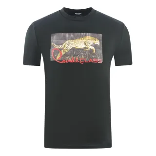 Cavalli Class Boxed Leopard Logo Schwarzes T-Shirt