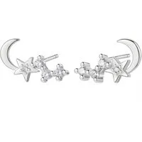 Hey Happiness Paar Ohrstecker Silber Mond Stern Zirkonia klein, 18K vergoldet, 925 Silber Ohrringe Damen Halbmond Stern Kristall, Geschenk Idee