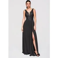 OMBRE Abendkleid Abendkleid Maxikleid Spitze Elegant Schwarz S (kein Set, 1-tlg) Transparente Elemente, Koronkowy Saum