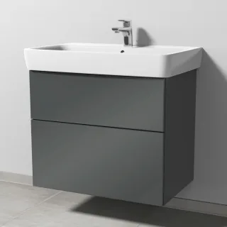 Sanipa 3way Waschtischunterbau zu Geberit Renova Plan Waschtisch mit 2 Auszügen, Anthrazit-Glanz SF87879