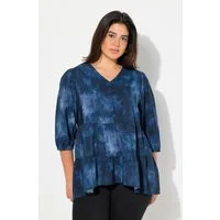 Ulla Popken Tunika Bluse Batikdruck A-Linie V-Ausschnitt Langarm