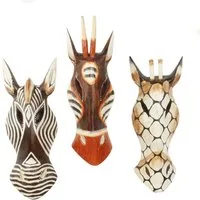 Oriental Galerie Dekofigur 3er Set Wandmasken Zebra Antilope Giraffe Set 2 -30 cm (1 St), Afrikanische Dekofiguren Skulpturen zum aufhängen
