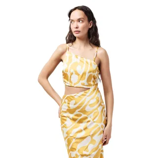 AX Paris - Midikleid für Damen, Asymmetrisch Ausgeschnitten, Polyester, Party (Senf bedruckt)