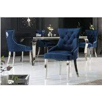 riess-ambiente Polsterstuhl CASTLE DELUXE royalblau/silber - Samt, Edelstahl, Löwenkopf-Griff (Einzelartikel, 1 St), glamouröser Stuhl mit Nieten - ideal für Deinen Barock-Look