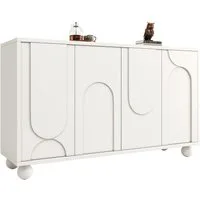SeedWave Sideboard Allzweckschrank Grifflose Kommode Stauschrank mit Bogenförmigem Design, Verstellbare Einlegenböden, Rückprallstellsetzung, Kugelfüßen