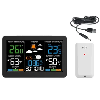 Wireless Weather Station Indoor Outdoor Thermometer Hygrometer with Forecast Moon Phase Barometer Alarm 7 Buttons Backli