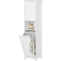 SoBuy Hochschrank BZR124, Badschrank schmal, Badschrank mit Regal, Badezimmer Schrank Badezimmerschrank mit Wäschesack Wäscheschrank Badezimmermöbel
