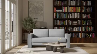 BRUNO Schlafsofa 160cm in Silver Grey Grau | Kubus | stabiles Massivholz & Boxspringkomfort