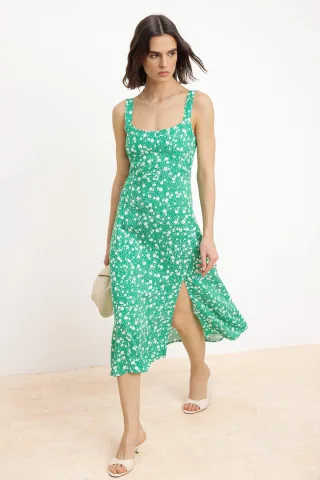 Ärmelloses A-Linien-Midikleid mit Blumenmuster für Damen