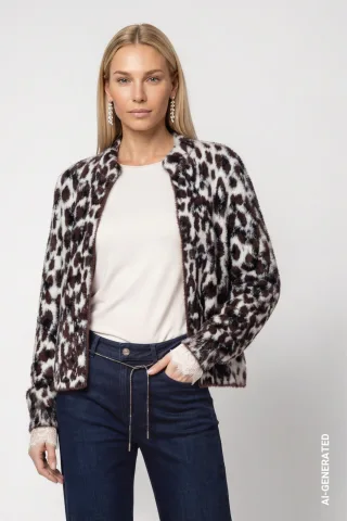 monari - Flauschige Leo-Strickjacke black coffee gemustert - Gr. - 40