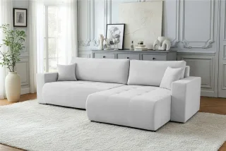 Ecksofa Schlafsofa Sofa ARMARI in Stoff Wind Hellgrau Ottomane Links