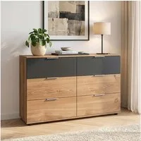 Lomadox Kommode VIESTE-43, 130cm breit, 6 Schubladen, graphit mit Eiche