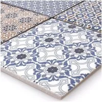 Mosafil Mosaikfliesen Keramik Mosaikfliesen Daymion Retrooptik Blau Braun 97, Keramik 29.800x29.800, weiß-braun-blau, Verlegefertig auf ein Netz geklebt - Frostsicher - Wasserfest