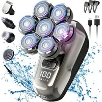 AKKEE Elektrorasierer Glatzen Rasierer Herren, Upgrade-7D Kopfrasierer Glatze, Aufsätze: 7, Haarschneider (3/5/7 mm), Nass-& Trockenrasur, IPX6 Wasserdicht, LED-Anzeige Bart Nasenhaar Trimmer Pflege Kit