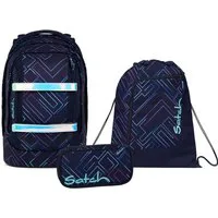 Satch Schulranzen Schulrucksack-Set PACK Purple Laser 3-teilg (3-teilig), ergonomisch, Your-Size-System: auf Körpergröße anpassbar