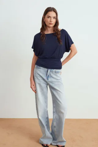 Damen Modal-Mix Cut-out Rundhalsbluse