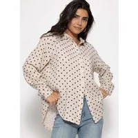SASSYCLASSY Longbluse Oversize Musselin Bluse mit Punkten für Damen Leichte Bluse aus Baumwolle mit V-Ausschnitt und Brusttasche