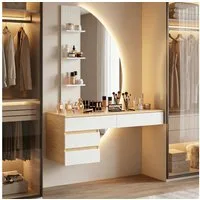 HOMALL Schminktisch Hängender Schminktisch mit drei einstellbaren Farbtemperaturen (LED-Silikon-Lichtleiste in drei Farben, Maße: 106 × 40 × 143 cm, mit 3 offenen Ablagefächern und 2 Schubladen, für vielfältige Einsatzmöglichkeiten geeignet)