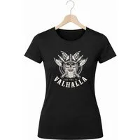 Banco T-Shirt Valhalla Skull Print Damen (Einzelstück, Einzelartikel) Damen T-Shirt Valhalla Wikinger Skull Print Baumwolle Casual Kurzarm