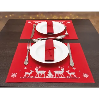 Tischsets "Rehe rot/weiß", 2er-Set