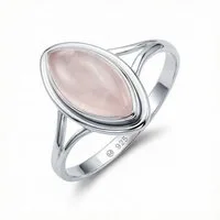 mantraroma Silberring SARALA Ellipse aus 925 Silber mit Rosenquarz (Ring mit Schmuckbeutel), Damenring aus 925er Silber